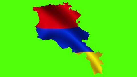 3D flying flag. Armenia National Flag in geographic illustration of the country. Green Screen Background