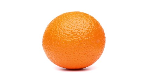 One whole orange fruit is rotating on white background.