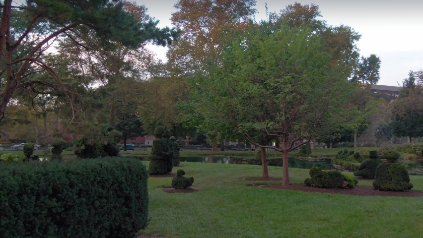 Aerial: Topiary Park in downtown Columbus. Ohio, USA
