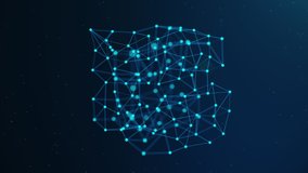 Abstract technology ai, artificial intelligence cube. Network connection structure. Moving background of dots and lines is transformed into a constructed structure - cube. Data exchange in the network - Powered by Shutterstock - Get 15% off with code: PIKWIZARD15