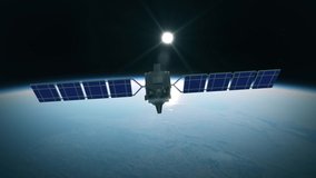 Satellite rotating in orbit around Earth with the sun in the horizon. Spying satellite above spinning earth. - Powered by Shutterstock - Get 15% off with code: PIKWIZARD15