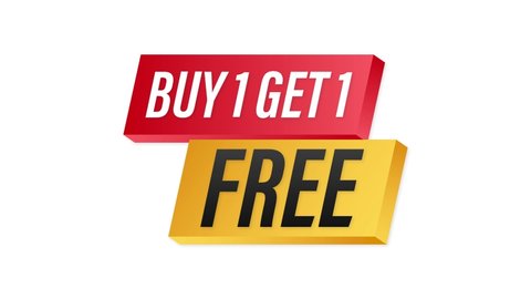 Buy 1 Get 1 Free, sale tag, banner design template. Motion graphics.