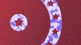 Animation of independence day text over american flag stars and coloured on circles. patriotism and celebration concept digitally generated video.