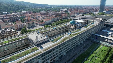 The runway on the roof of the historic Lingotto factory transformed into a roof garden. Turin, Italy - August 2021