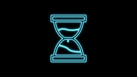 Neon Glowing Hourglass Sand Timer Old Sand Pouring Clock Icon Business Sign Line Vector Animation Isolated Transparent Background