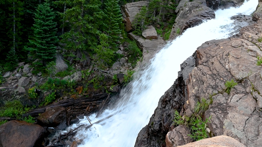 The top part of Alberta Falls, a popular waterfall hike in Rocky Mountain National Park, Colorado, USA