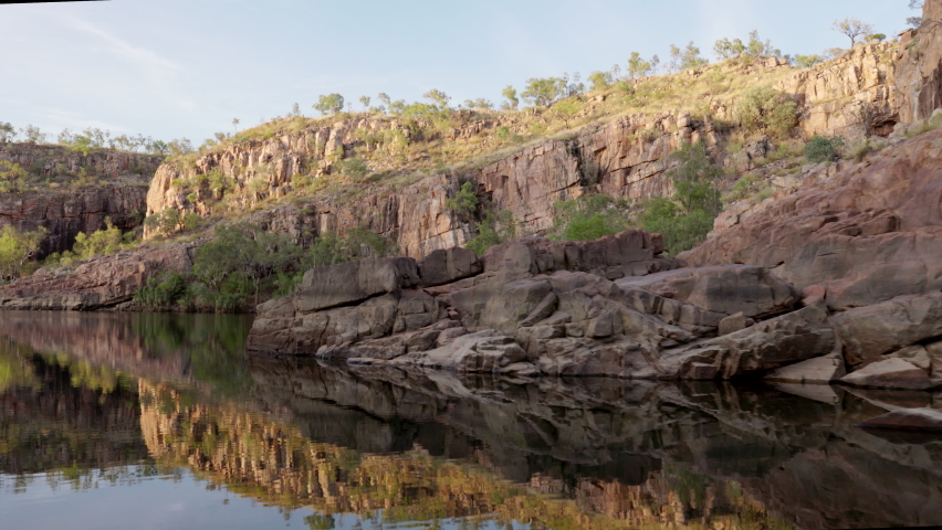 close up of cliffs in the first gorge at nitmiluk gorge, also known as katherine gorge at nitmiluk national park in the northern territory Royalty-Free Stock Footage #1077767906