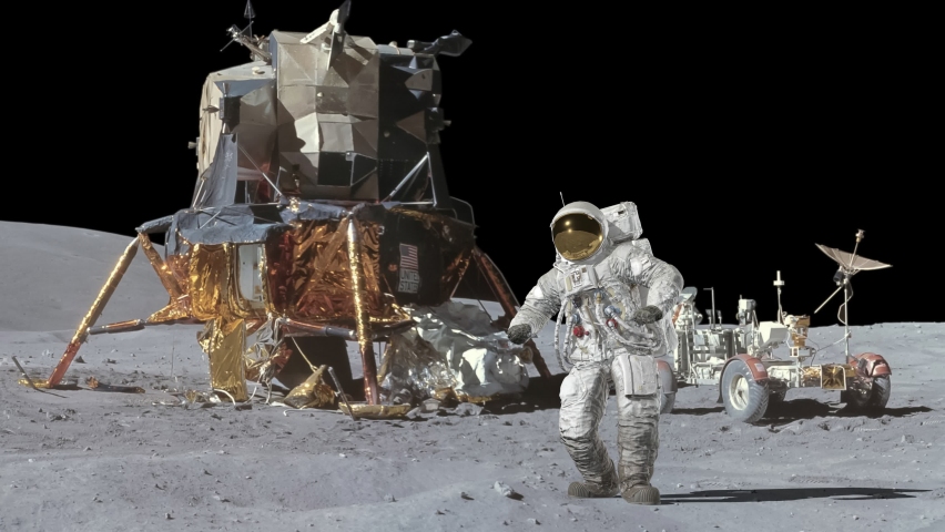 Astronaut Dancing on the moon. Astronaut in outer space celebrating good luck. Seamless loop. Elements of this video furnished by NASA.