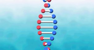 Animation of dna strand spinning over blue background. science and research concept digitally generated video.