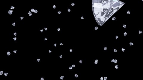 Shiny diamonds exploding on transparent alpha channel background.