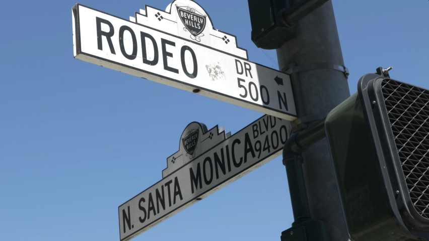 Street sign at the famous intersection of Rodeo Drive and Santa Monica Boulevard