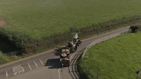 Aveling and Porter E Type Steam Roller in action filmed via drone, on British roads in the Chew Valley