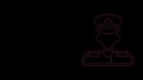 Glowing neon line Pilot icon isolated on black background. 4K Video motion graphic animation.