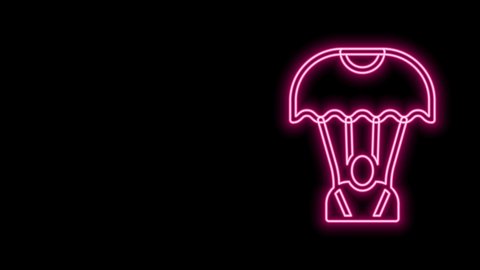 Glowing neon line Parachute icon isolated on black background. 4K Video motion graphic animation.