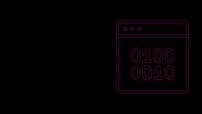 Glowing neon line Binary code icon isolated on black background. 4K Video motion graphic animation.