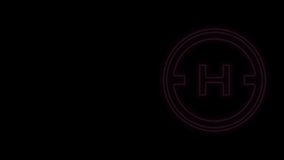 Glowing neon line Helicopter landing pad icon isolated on black background. Helipad, area, platform, H letter. 4K Video motion graphic animation.