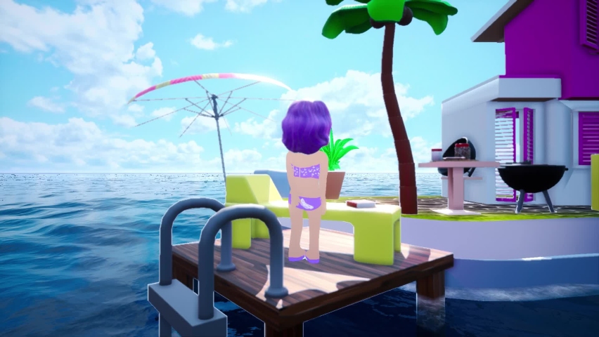 cartoon girl dance in the ocean