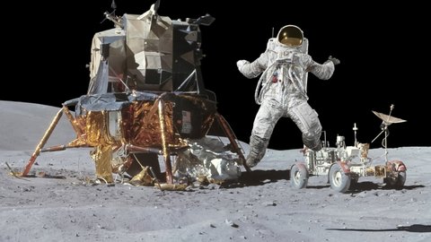 Astronaut jumping on the moon. Some Elements of this video furnished by NASA.