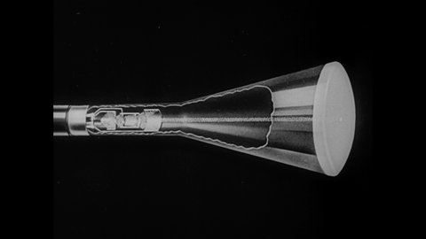 1940s: Man holds cathode ray tube. Illustration of inside of cathode ray tube. Radar screen.