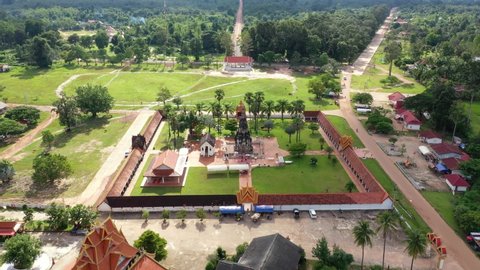 Aerial view of That Ing Hang - the famous temple in Savannakhet province, Laos. 