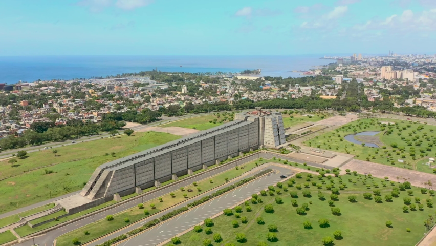 Aerial view of the cityscape city of Santo Domingo capital of Dominican Republic ocean sea view during a sunny day of summer