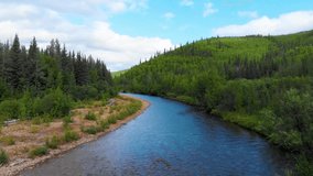 4K Drone Video (dolly shot) of Chena River at Angel Rocks Trailhead near Chena Hot Springs Resort in Fairbanks, Alaska