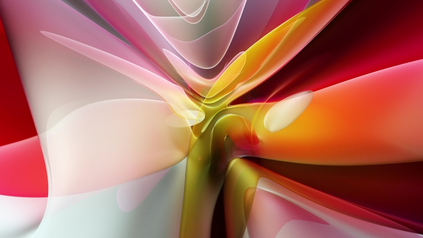 3d render video animation abstract art 3d background with part of surreal alien flower in curve wavy organic biological lines forms in transparent plastic material in orange pink and purple gradient   Royalty-Free Stock Footage #1077870521