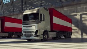 Cargo trucks with Austria flag. Trucks from Austria loading or unloading at warehouse dock - Powered by Shutterstock - Get 15% off with code: PIKWIZARD15