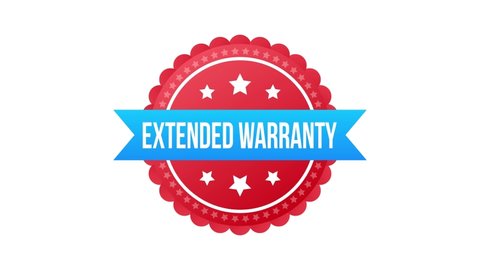 Extended warranty label or sticker. Badge, icon, stamp. Motion graphics.