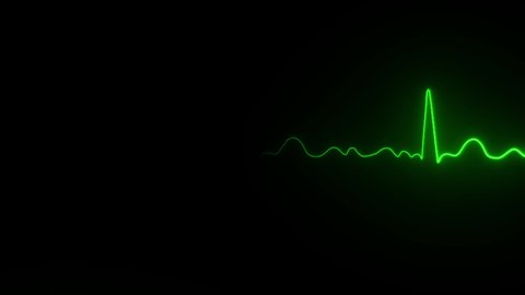 Green Neon light glowing lifeline animation. Electric neon lighting follow line animation on black background. Heart rate monitor electrocardiogram - 3D Render
