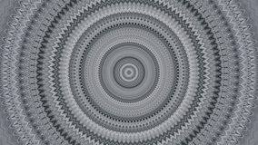 Abstract psychedelic grey colored circle shaped pulsating kaleidoscope pattern made from storm sea waves. Moving VJ background.