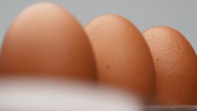 Slide shot of video 4k and full HD of quality healthy organic egg with eggshell isolated on clean background.