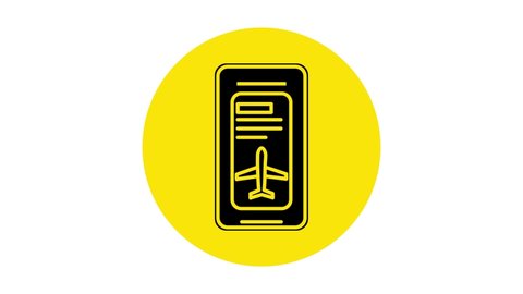 Black Smartphone with electronic boarding pass airline ticket icon isolated on white background. Passenger plane mobile ticket for web and app. 4K Video motion graphic animation.