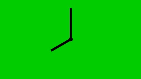 Animated clock hands. Black watch. Concept of time, deadline. Looped video. Vector illustration isolated on green background.
