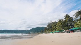 Video 4k.The best travel summer trip famous landmark in Phuket,Thailand.Tourist sandbox relax popular beach on sunset.Beautiful Umbrella colorful on sunlight vacation and holiday.no people.