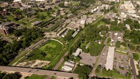 5k aerial video Anita Favors Plaza at Lake Anita Downtown Tallahassee FL USA