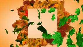 Animation of multiple autumn leaves falling on brown background. nature, autumn and seasons concept digitally generated video.