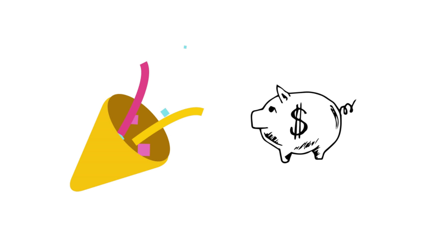 Digital animation of party popper icon and piggy bank icon against white background. global economy and finance concept Royalty-Free Stock Footage #1077924395