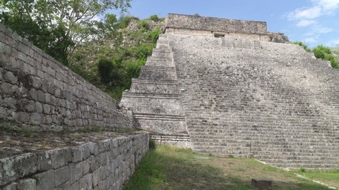 UXMAL, MEXICO - CIRCA 2021: Ruins of the Great Pyramid of Uxmal, an ancient Mayan city in Yucatan