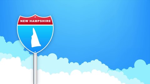 New Hampshire map on road sign. Welcome to State of Louisiana. Motion graphics.