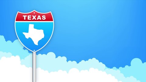 Texas map on road sign. Welcome to State of Louisiana. Motion graphics.