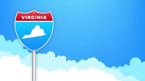 Virginia map on road sign. Welcome to State of Louisiana. Motion graphics.