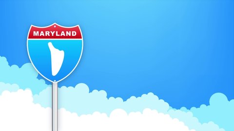 Maryland map on road sign. Welcome to State of Louisiana. Motion graphics.