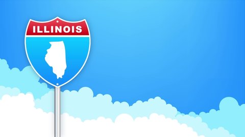 Illinois map on road sign. Welcome to State of Louisiana. Motion graphics.