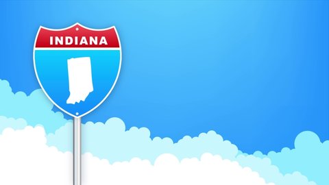 Indiana map on road sign. Welcome to State of Louisiana. Motion graphics.