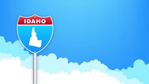 Idaho map on road sign. Welcome to State of Louisiana. Motion graphics.