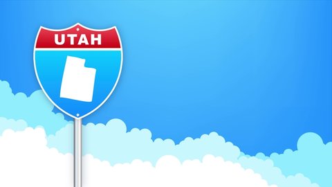 Utah map on road sign. Welcome to State of Louisiana. Motion graphics.
