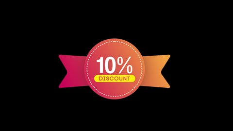 Sale 10% off Discount Badge Isolated on Transparent Background. Red round Badge with Ribbon for Sale Ten Percent. 4K Ultra HD Apple Prores 4444 Video Motion Graphic Animation.