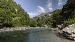 Timelapse video of a wild river in the monte pedido natural park in aragon spain