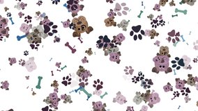  flying abstract dog heads, bones and paw prints - transparent pets background, overlay - 25 fps